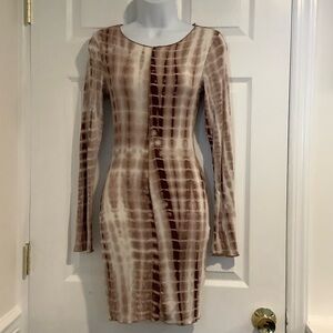 PRINCESS POLLY Brown/Beige Bodycon Stretchy Tie-dye Midi Dress Size 4